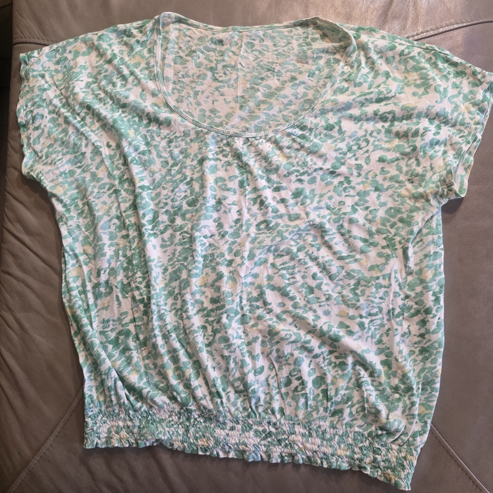 Calvin Klein Mint Green Leopard Print Loose Fitting elastic /smocked Waist. - Picture 2 of 7